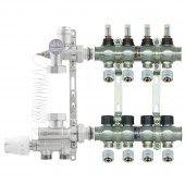 Коллектор RAFTEC в сборе на 4 контура из нержавеющей стали, нижнее подключение