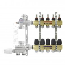 Коллектор в сборе RAFTEC на 5 контуров, латунный, нижнее подключение