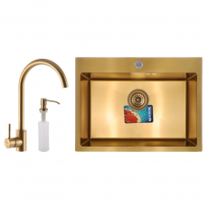 Набор Mixxus SET-6045-200x1.0-PVD Gold (мойка+смеситель+диспенсер)