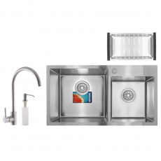 Набор Mixxus SET-7843D-220x1.0-PVD Satin (мойка+смеситель+диспенсер+сушка для посуды)