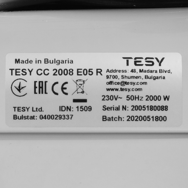 Масляный радиатор Tesy CC 2008 E05 R (с терморегулятором, датчиком от падения и перегрева)