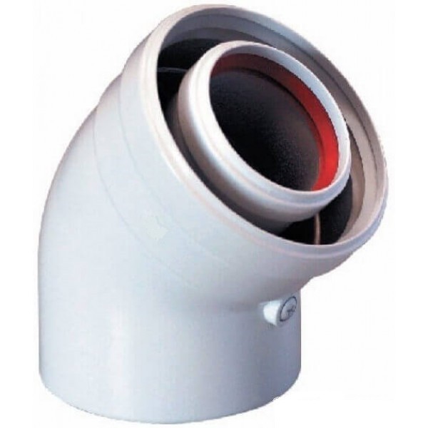 Коаксиальный промежуточный угол 60/100/45° для подключения дымохода традиционного котла 