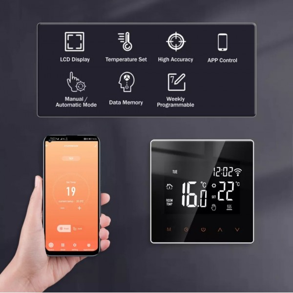 Терморегулятор для теплого пола программируемый Tervix M4A HGB - WIFI black  