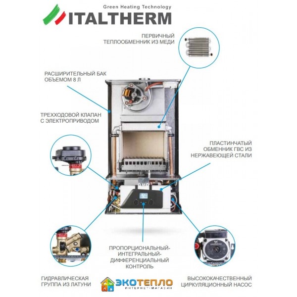 Газовый дымоходный котел Italtherm экономный