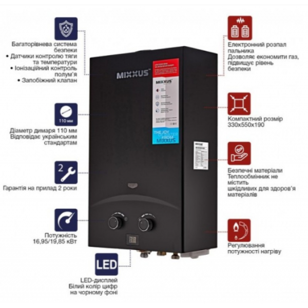 Газовая колонка MIXXUS GWH-0210 BASIC BLACK