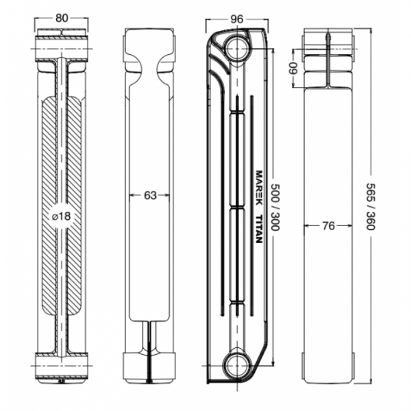 Радиатор секционный биметаллический MAREK TITAN 500/96