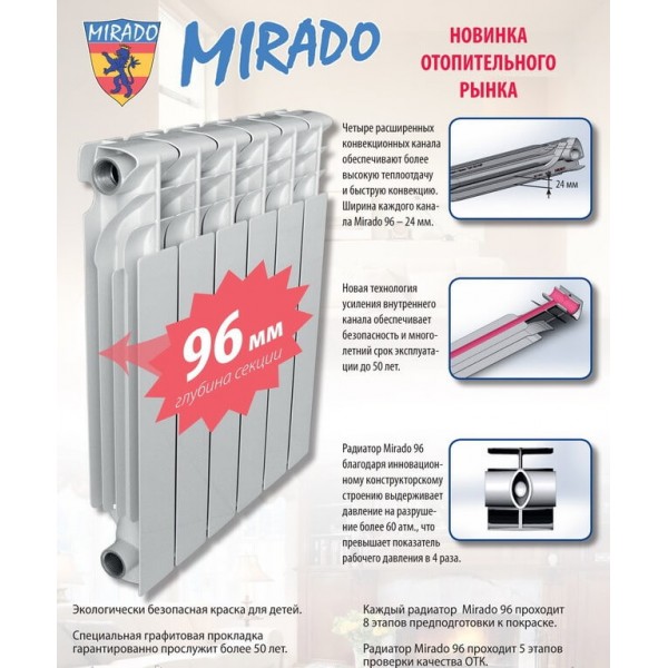 Биметаллический радиатор Mirado 500/96 BM Белый