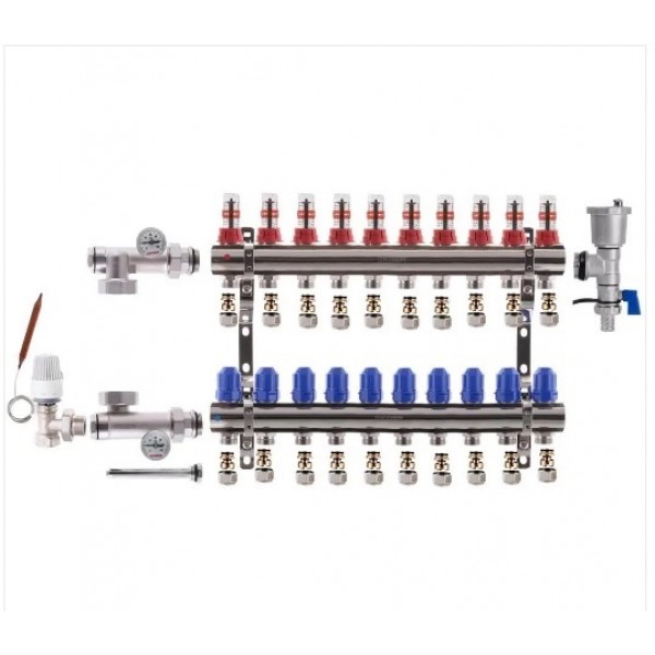 Коллектор в сборе KOER на 10 контуров боковое подключение