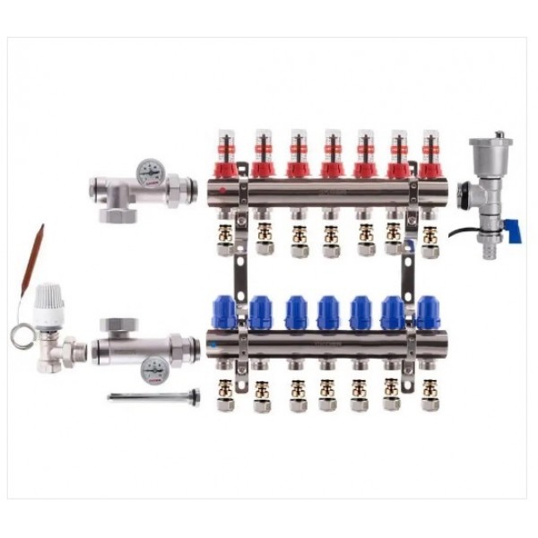 Коллектор в сборе KOER на 7 контуров боковое подключение Коллектор в сборе KOER на 7 контуров боковое подключение