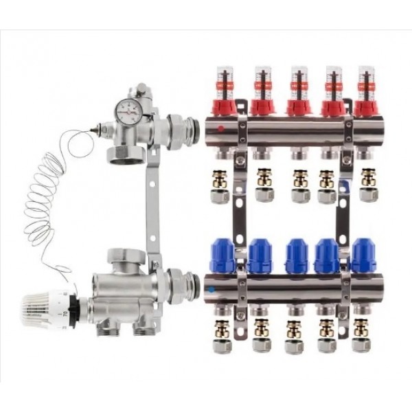 Коллектор в сборе KOER на 5 контуров нижнее подключение