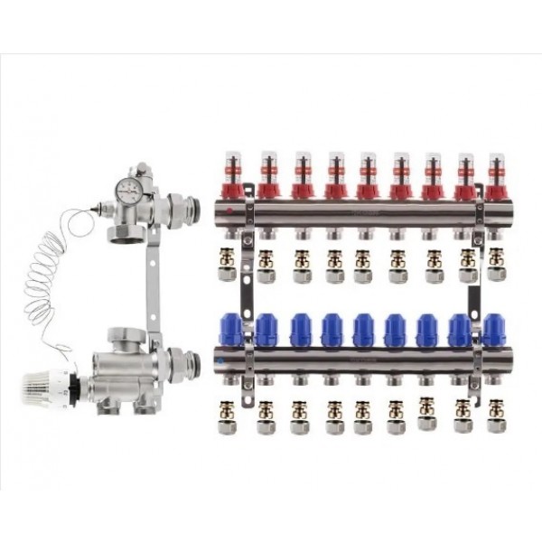 Коллектор в сборе KOER на 9 контуров нижнее подключение