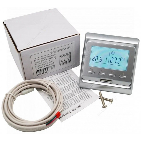 Терморегулятор IN-THERM E51 silver кнопочный для теплого пола