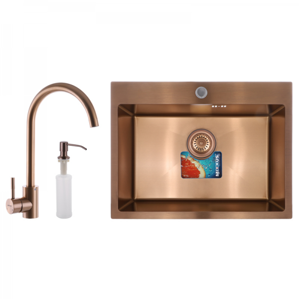 Набор Mixxus SET-6045-200x1.0-PVD Bronze (мойка+смеситель+диспенсер)