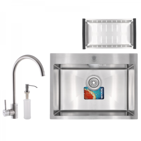 Набор Mixxus SET-6045-200x1.0-PVD Satin (мойка+смеситель+диспенсер+сушка для посуды)