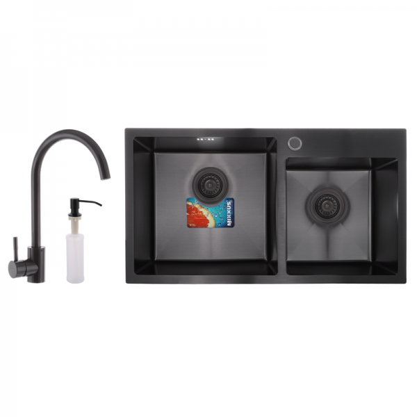 Набор Mixxus SET-7843D-220x1.0-PVD Black (мойка+смеситель+диспенсер)